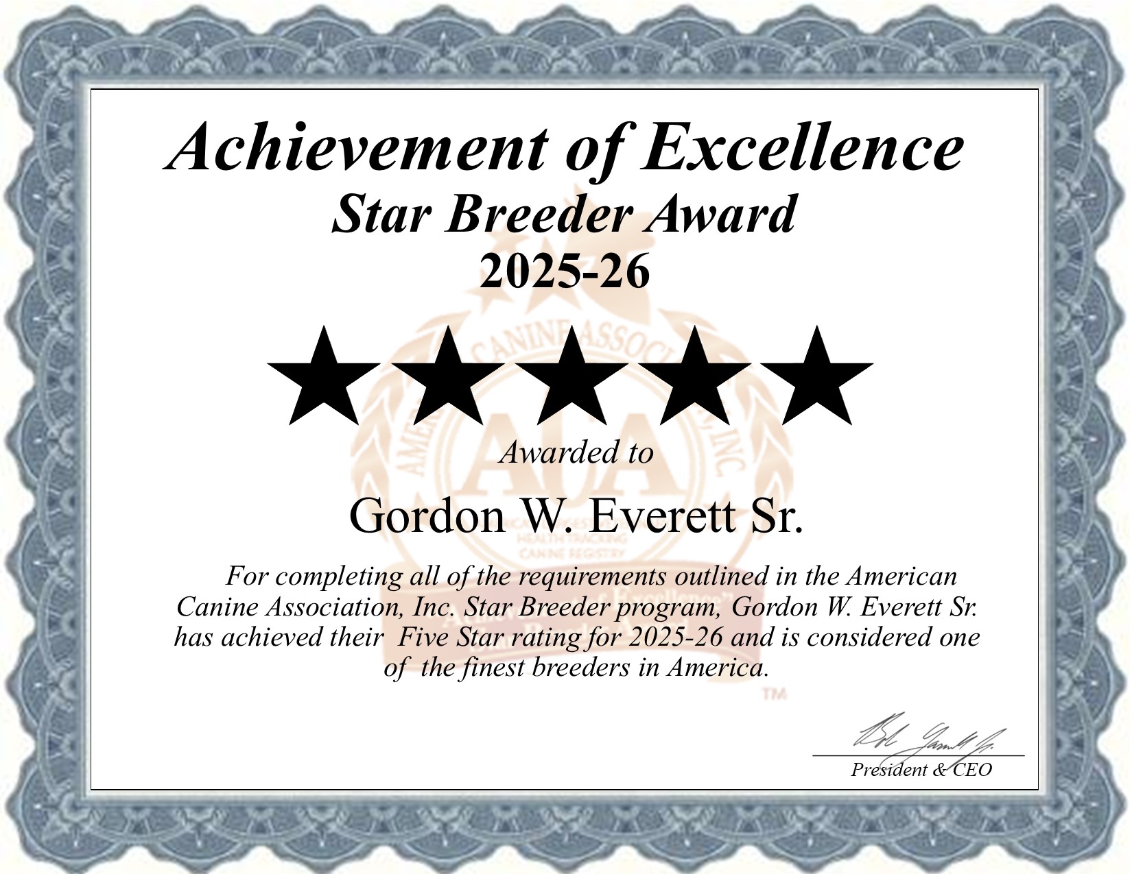 Gordon, Everett, dog, breeder, star, certificate, Gordon-Everett, Moline, KS, Kansas, puppy, dog, kennels, mill, puppymill, usda, 5-star, aca, ica, registered, Boston Terrier